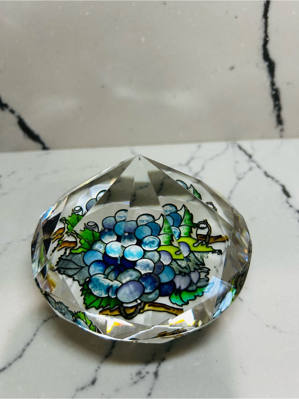 Crystal Paperweight with Blue Grape Motif